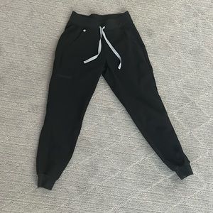Figs Black Jogger Pants with Gray Drawstring